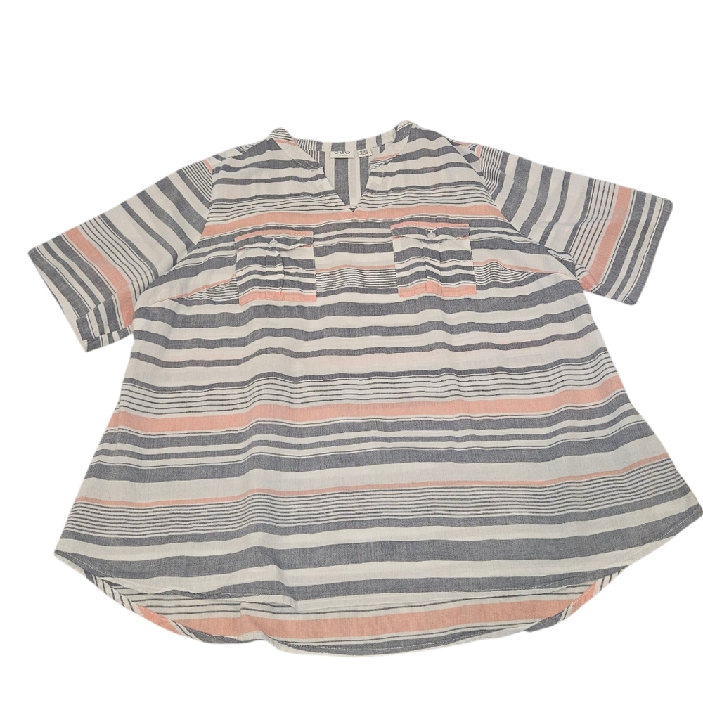 Cato Women's Blouse with Stripes - Gray, Pink, White Size 18/20W